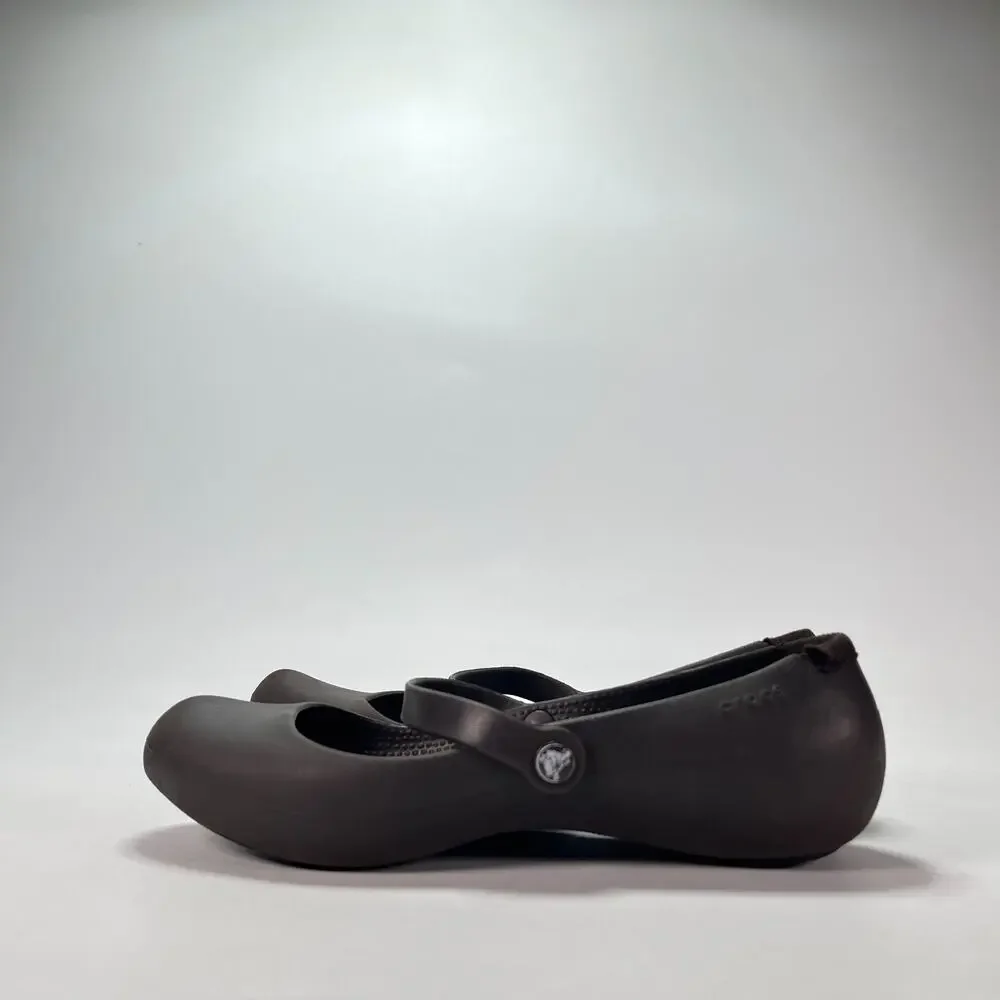 Crocs Alice Mary Jane Brown Slip Resistant Ballet Flats Work Shoes Womens Size 6